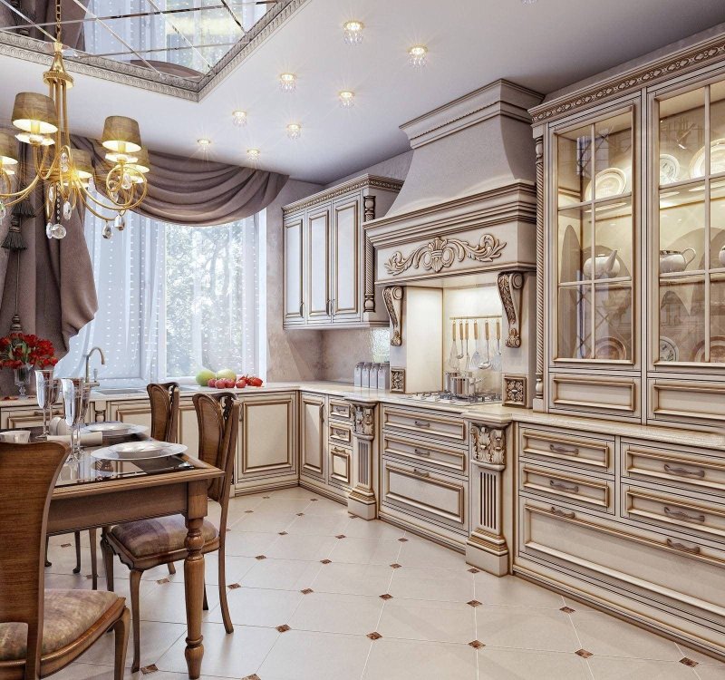 The interior of the kitchen in the classic style