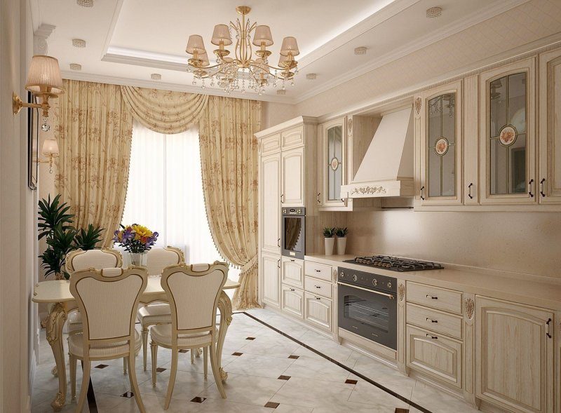 The kitchen in the classic style is bright