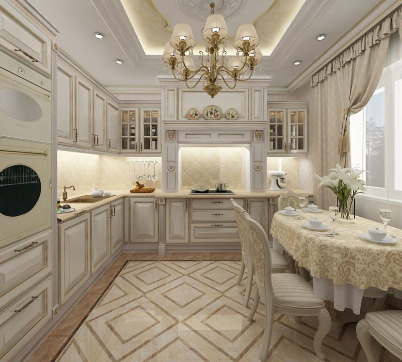 The kitchen in the classic style is bright