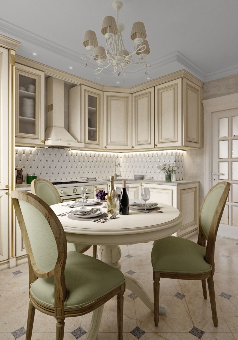 The kitchen in the classic style is bright