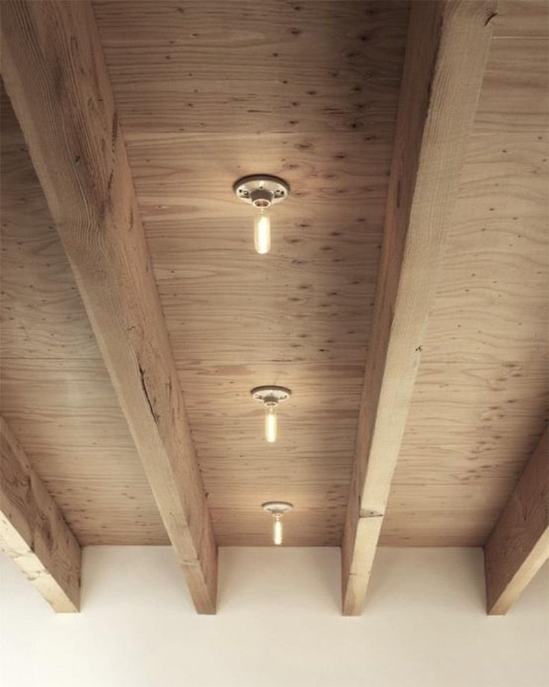 Lighting on a wooden ceiling