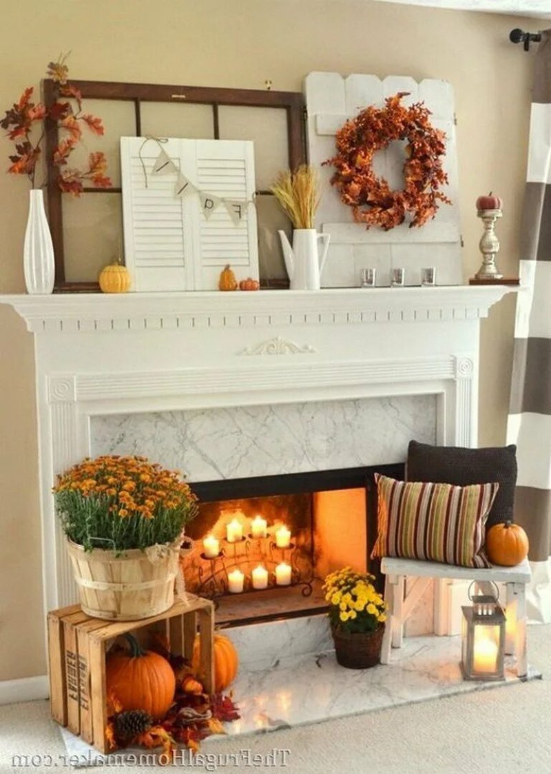 Autumn decoration of the fireplace