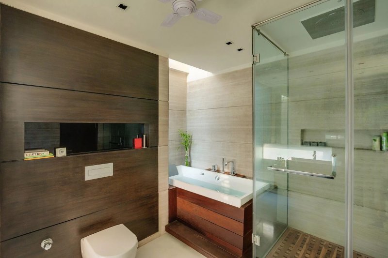 The bathroom is modern