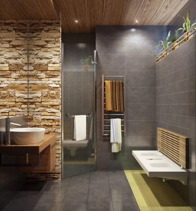 Wood in the interior of the bathroom