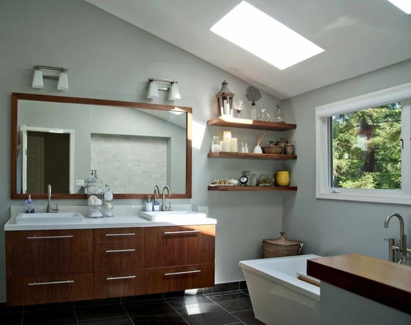 Bathroom with a wooden countertop