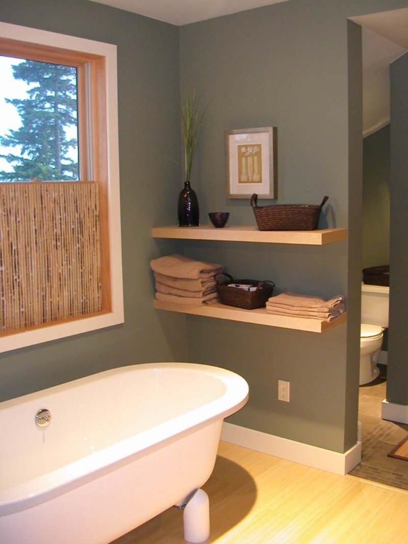 Wooden shelves in the bathroom