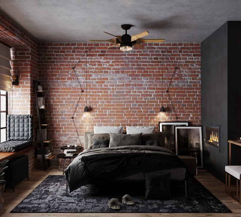 Loft industrial loft -style bedroom