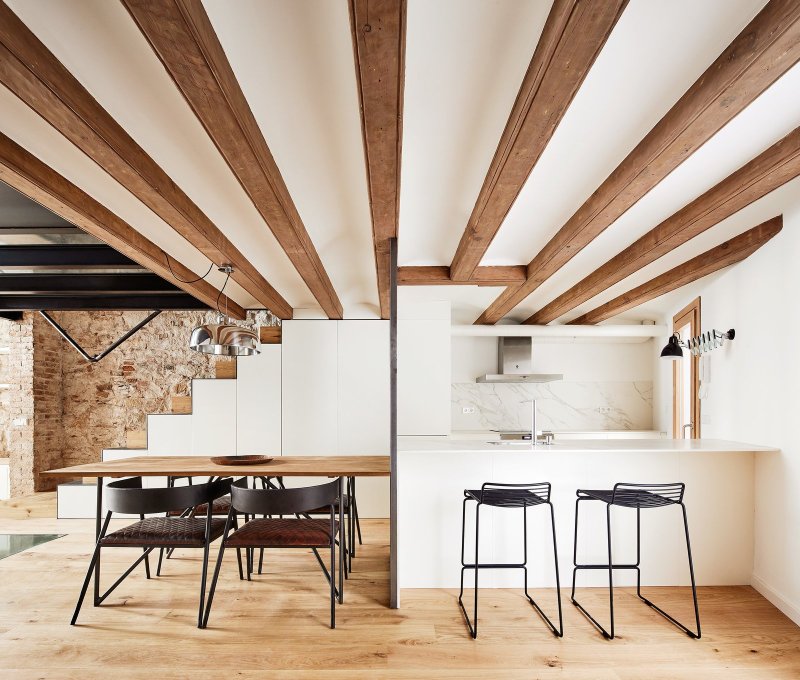 Wooden ceiling in the style of loft