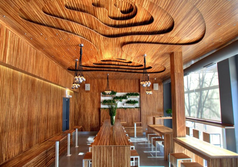 Designer ceiling made of wood