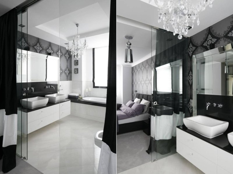 Black white bath design