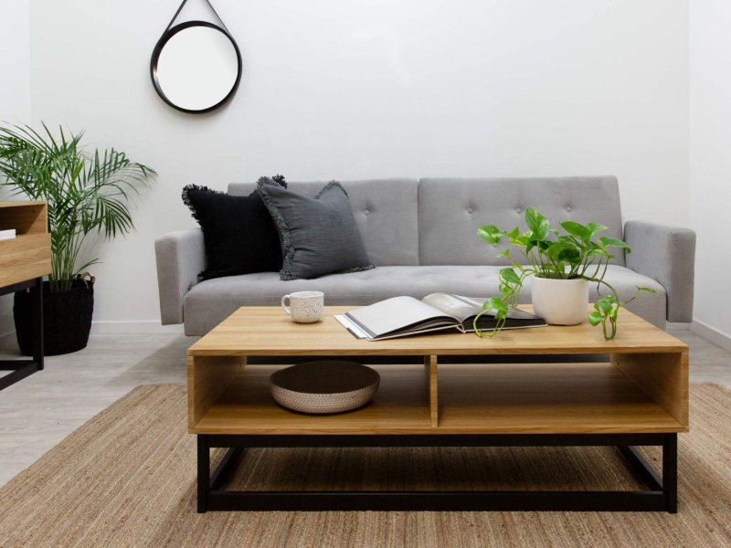 Coffee table in the interior of the living room