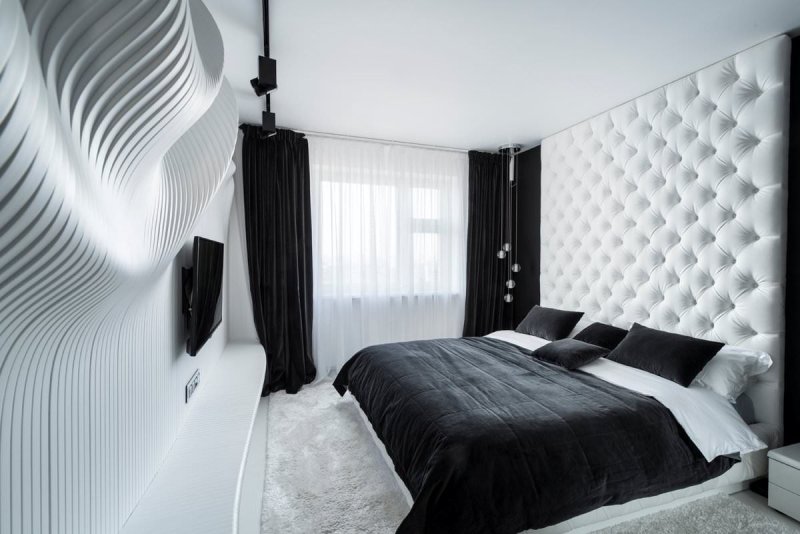 Black white bedroom interior