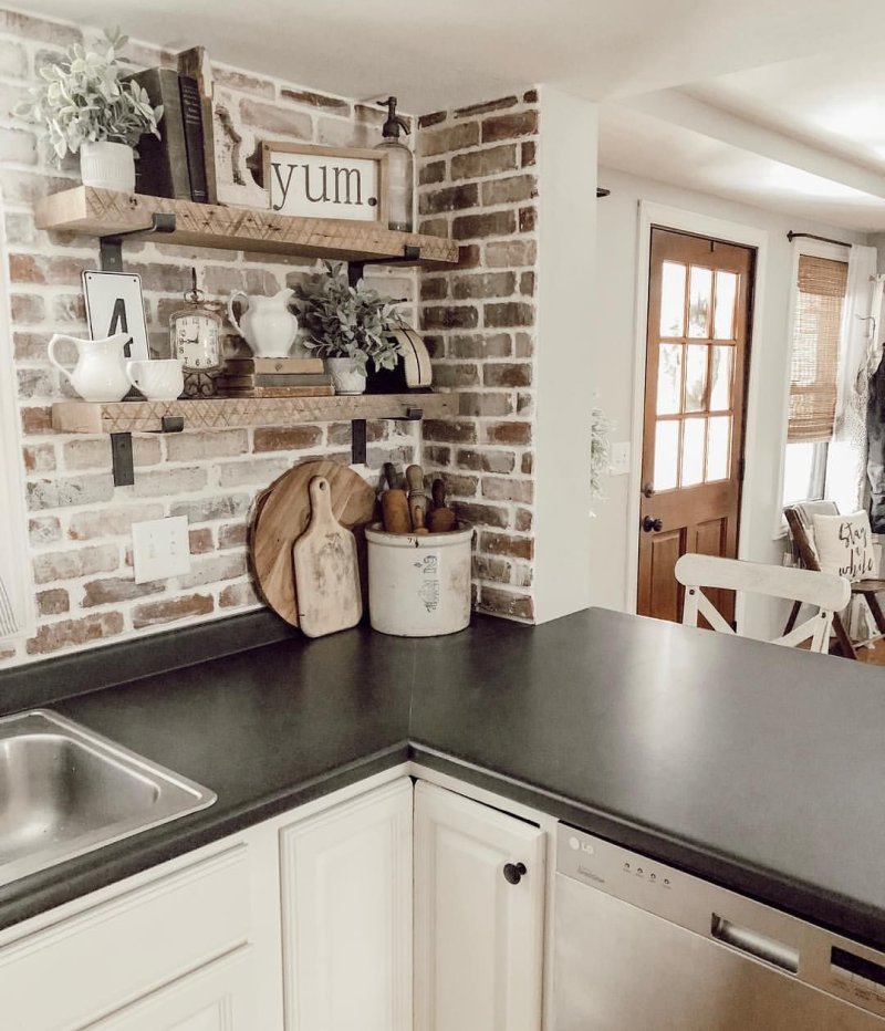 Brick in the interior of the kitchen