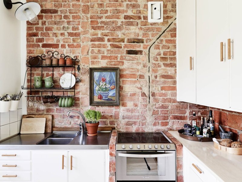 Brick in the interior of the kitchen