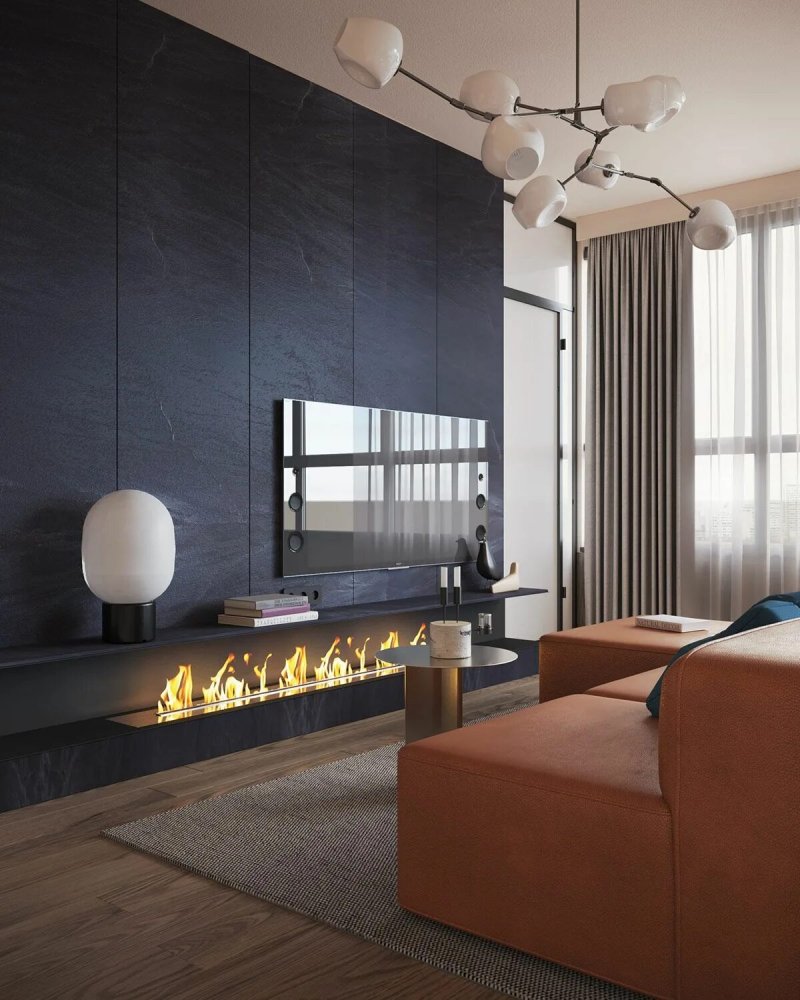 Living room with a bio -rock in a modern style