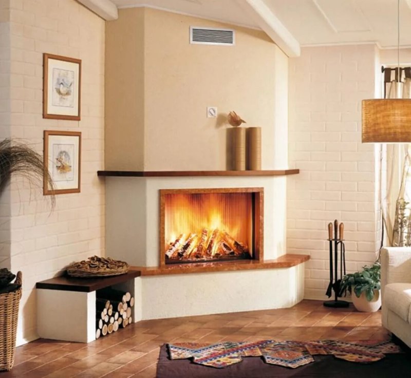 Corner fireplace in the interior