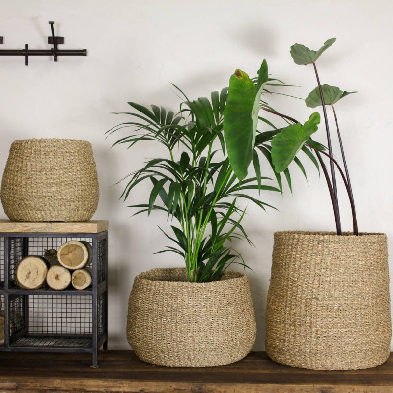 Decor of flower pots of burlap