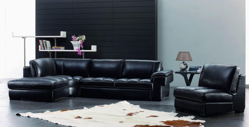 Black leather sofa