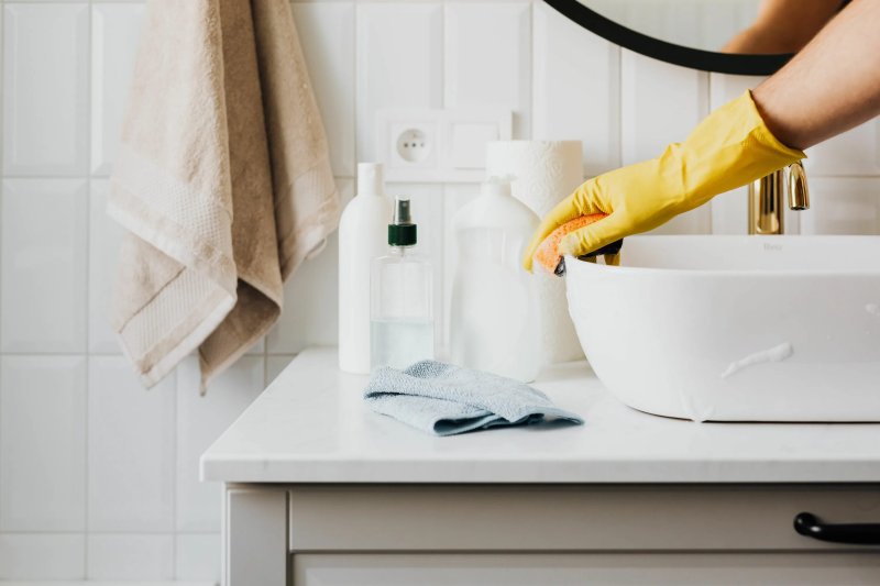 Cleaning the bathroom