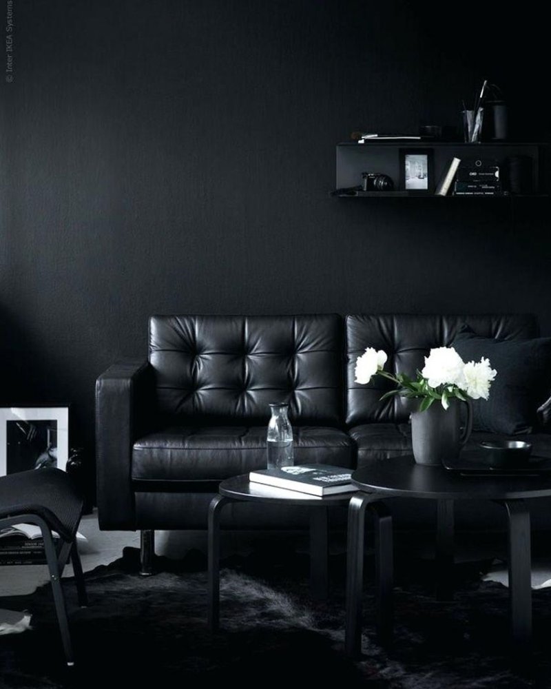 Black sofa in the interior