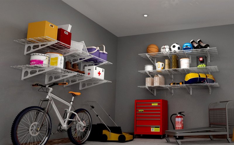 Suspended shelves in the garage