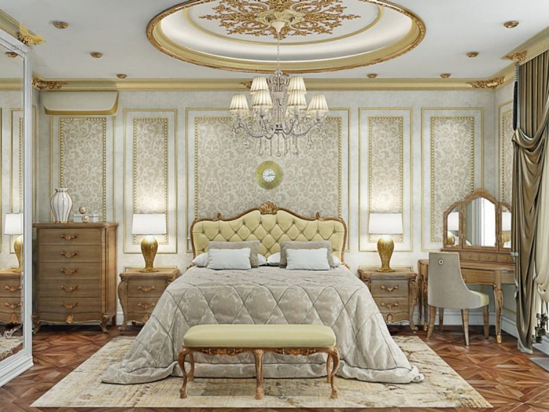 The interior of the bedroom in the classic style