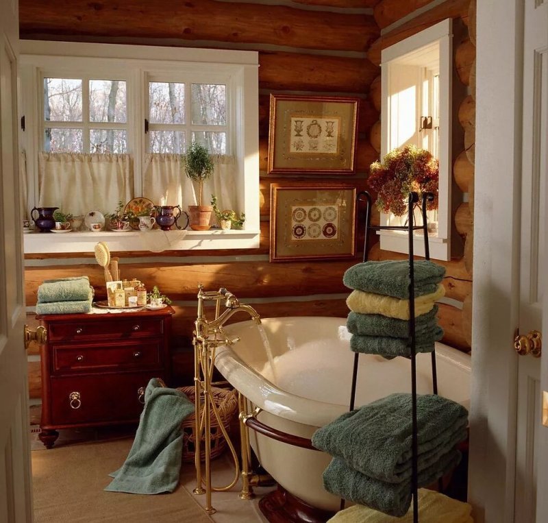 Bathroom in a wooden house