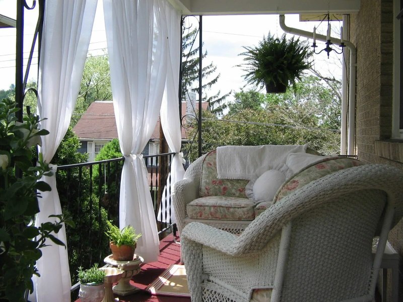 The veranda with curtains