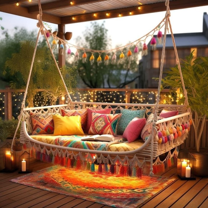 Swing on the veranda suspended