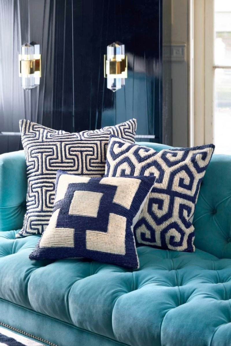 Blue sofa with pillows