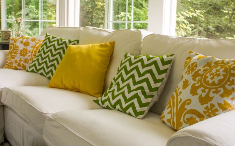 Sofa with bright pillows