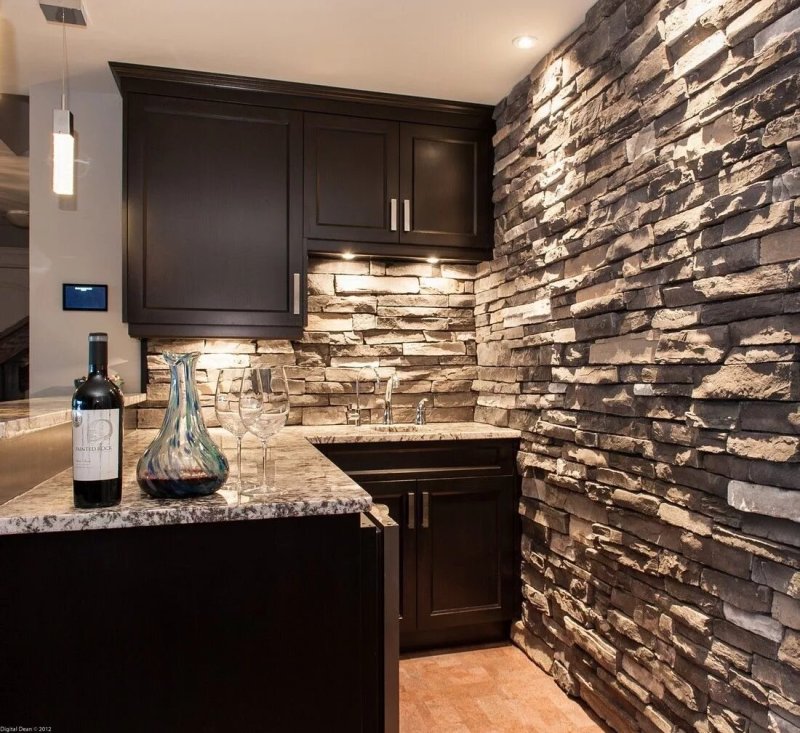 Artificial stone in the interior of the kitchen