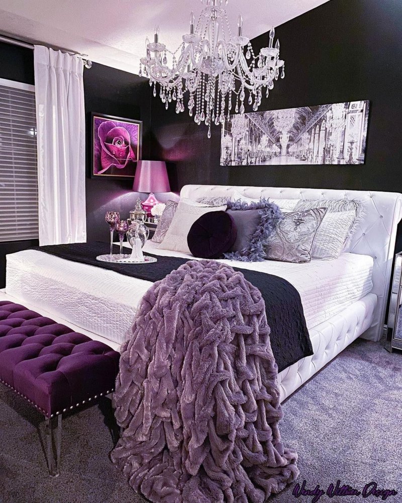 The bedroom is purple