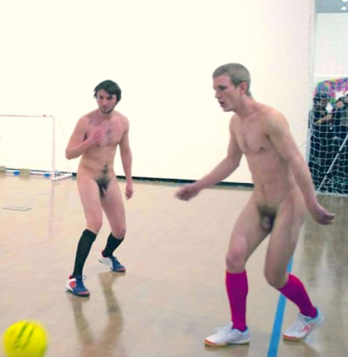 Naked athletes in the locker room