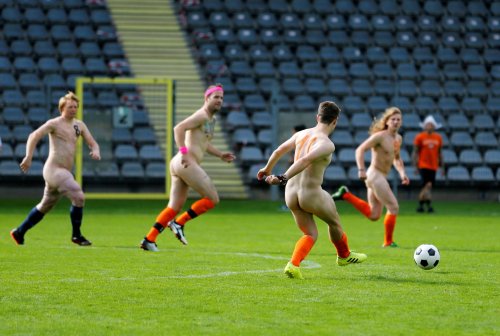 Naked football players are a man