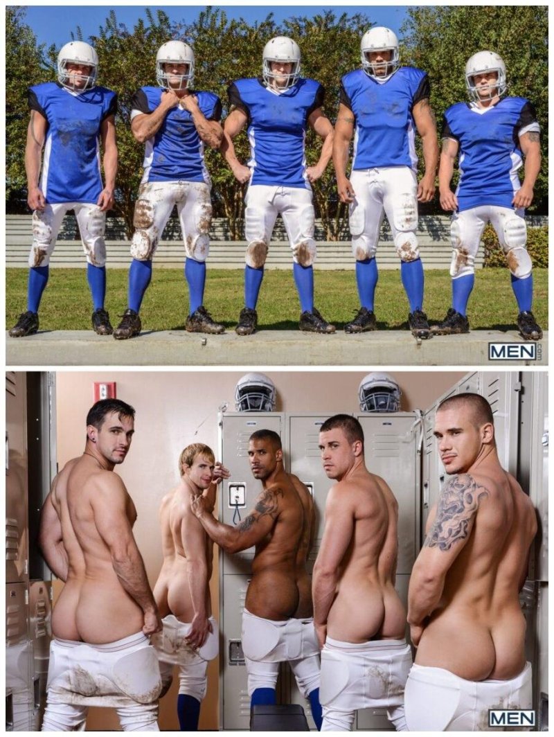 Naked athletes in the locker room
