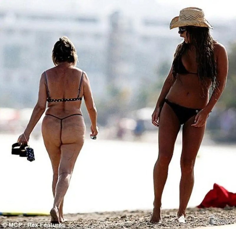 Grandmothers in thongs on the beach