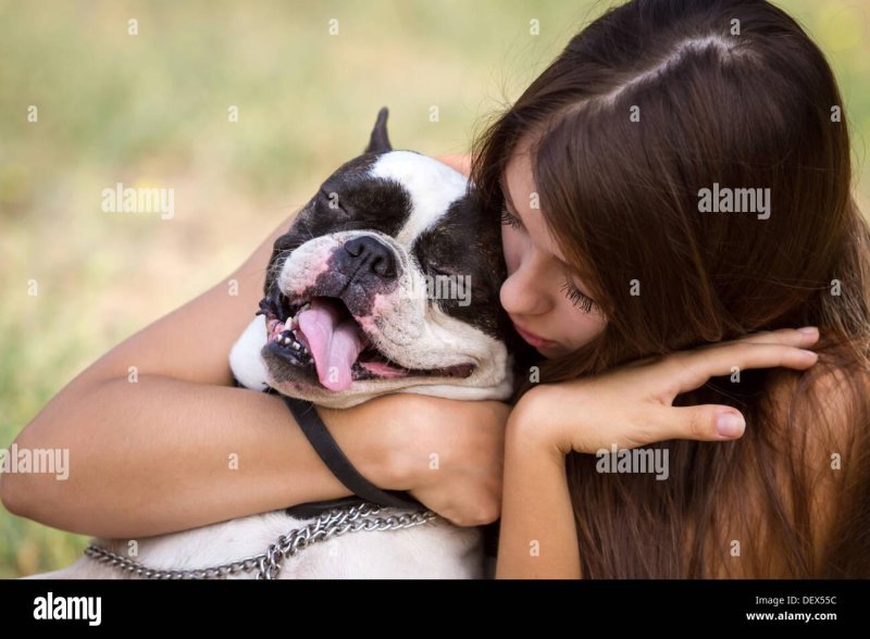 Girl with a bulldog