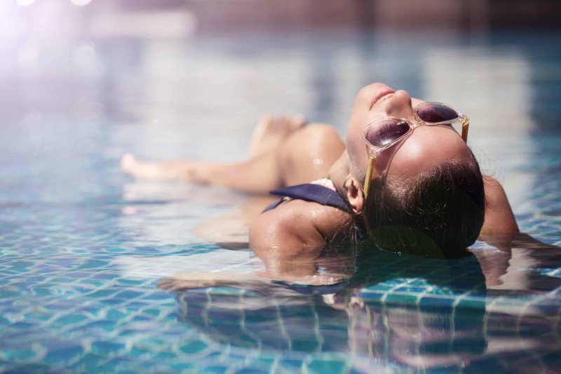 Beautiful women in the pool