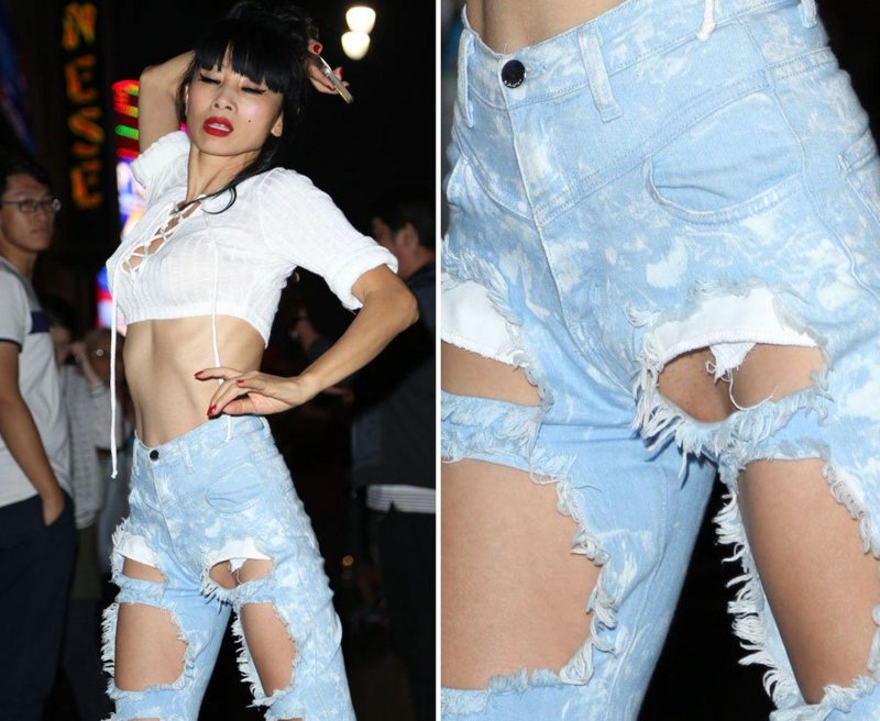 Torn denim shorts