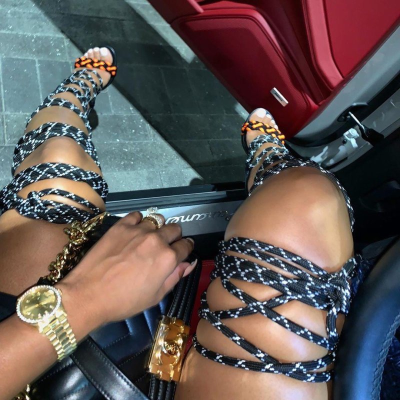 High -heeled sandals with rhinestones