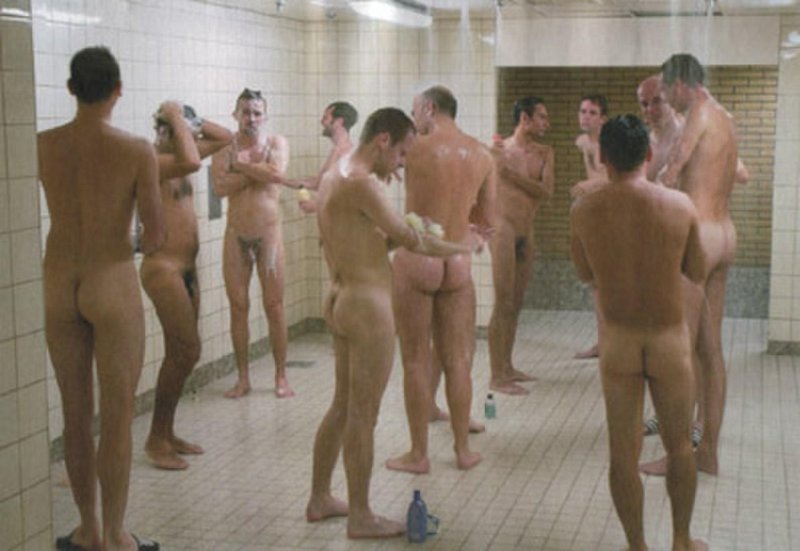 Naked men in a male locker room