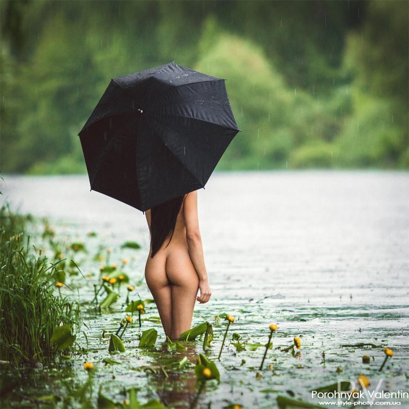 Naked girls in the rain