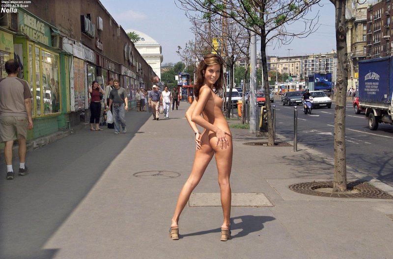Naked women in crowded places