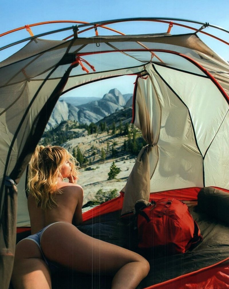 Beautiful girl in a tent