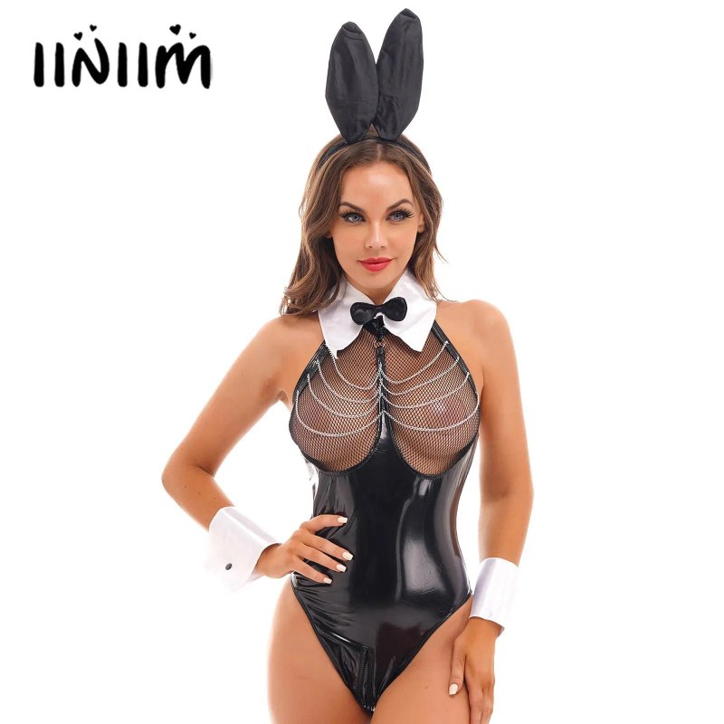 Girls in a costume of rabbit from latex