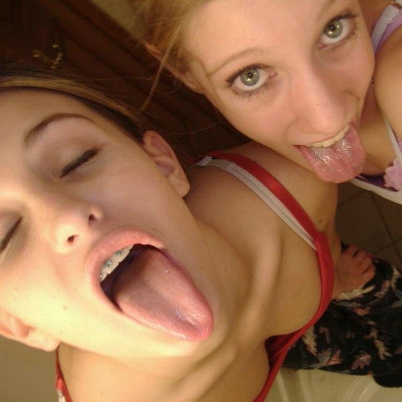 Girlfriends with open mouths