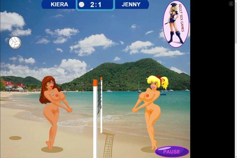 Naked girls play volleyball