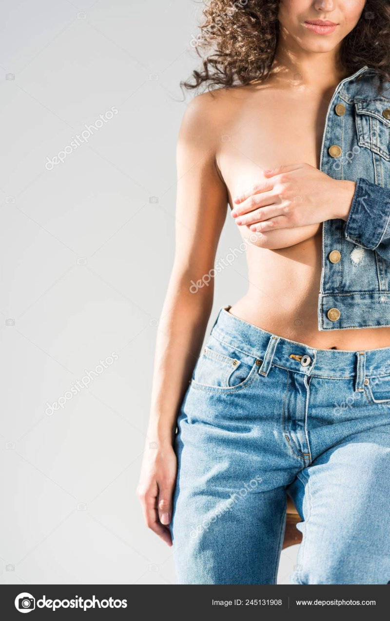Women topless in jeans
