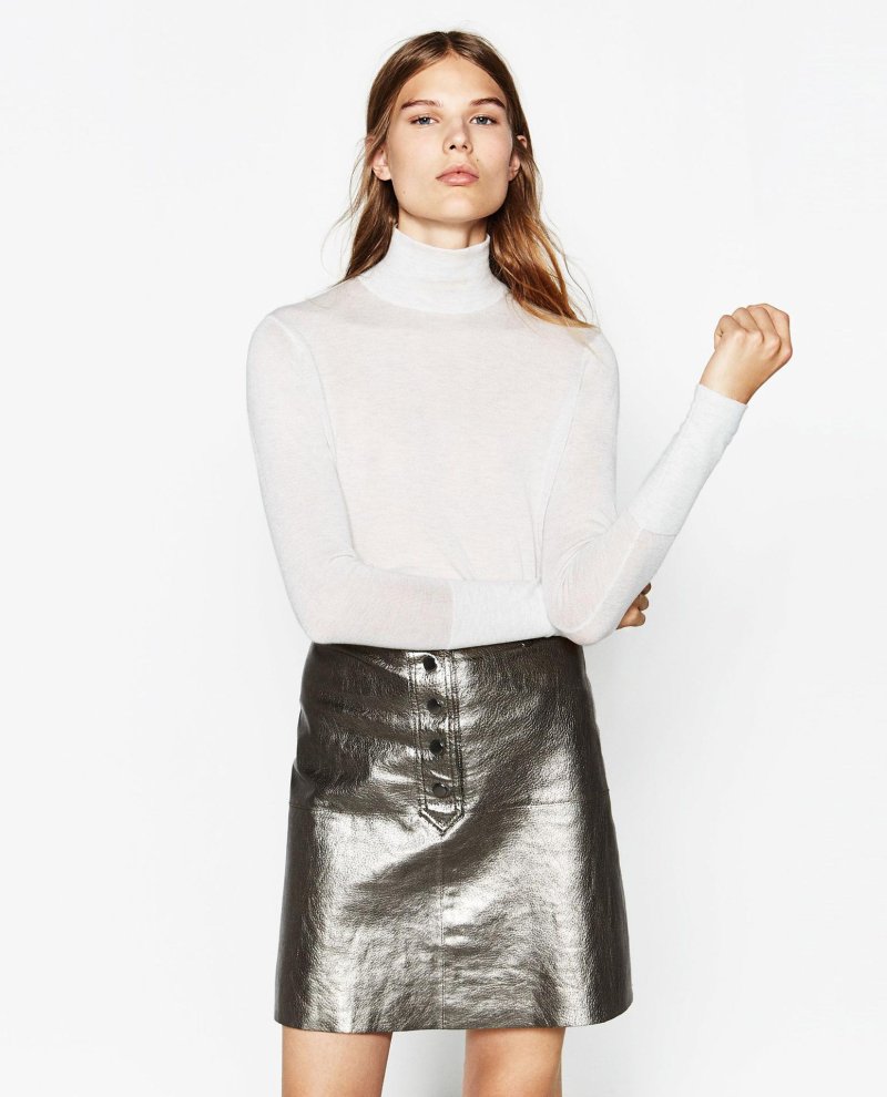 Silver leather skirt